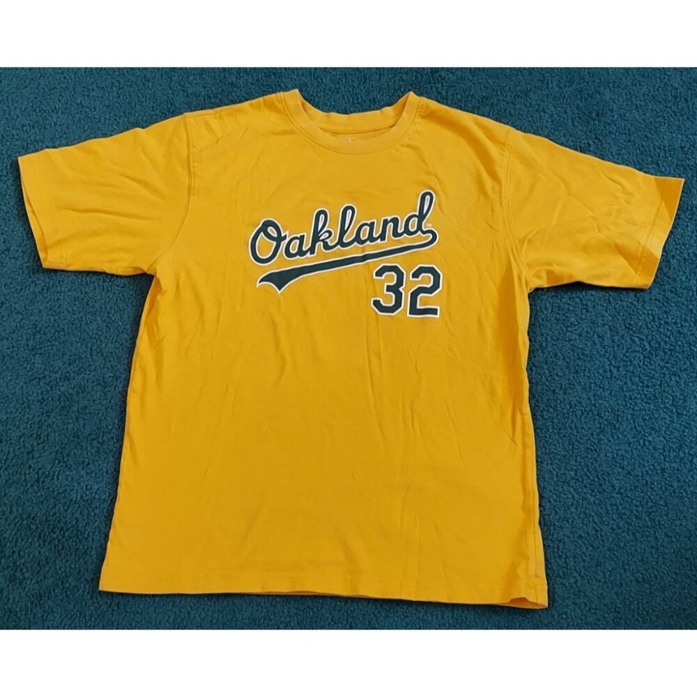 MLB Oakland Athletics Youth T-Shirt #32 Cust Baseball Shirt Yellow Green Size L